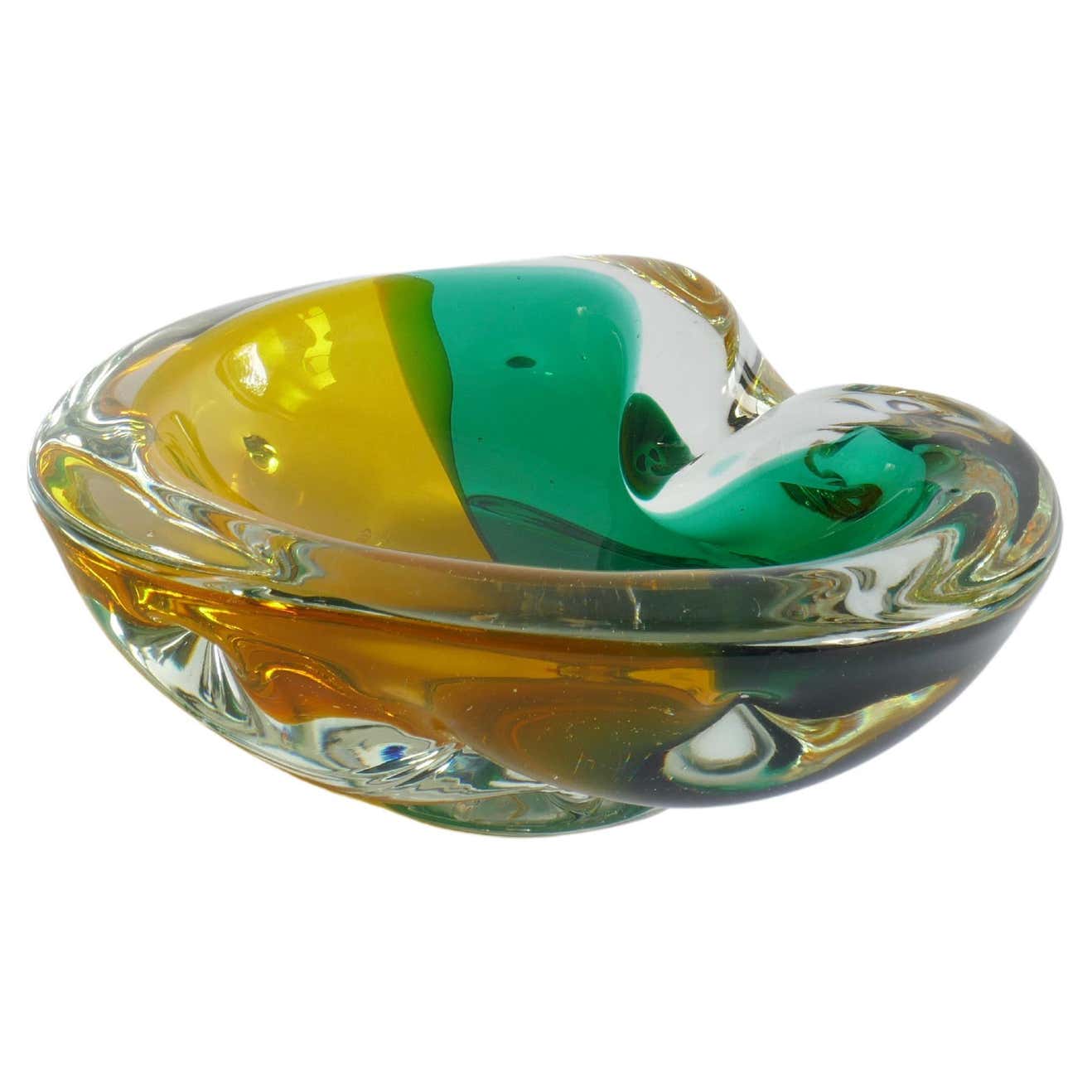 Sold - Green and Yellow Murano Sommerso Vide-Poche or Ashtray, 1960s