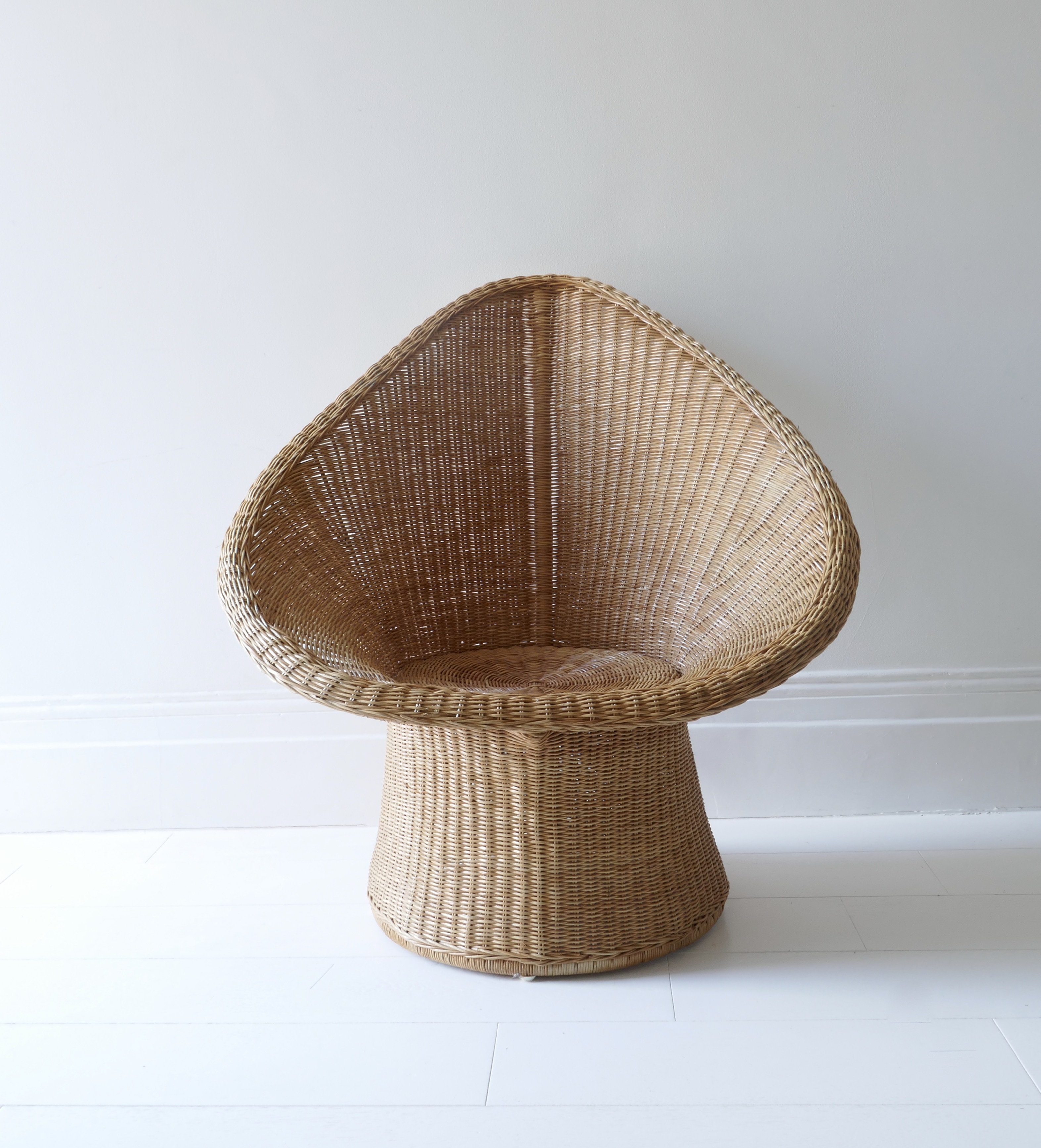 Sold - Rattan Cane Wicker Tulip Lounge Chair, 1970s