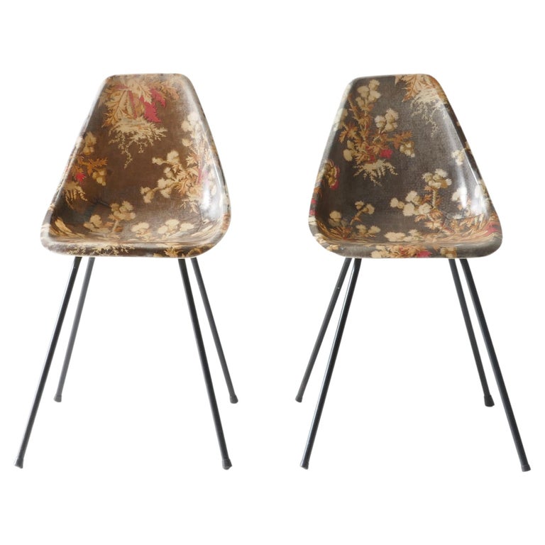 Pair of Fibreglass Side Chairs by Rene Jean Caillette, France 1950s