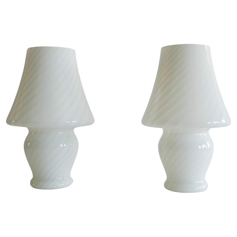 Sold - Pair of White Glass Murano Table Lamps, Italy 1960s