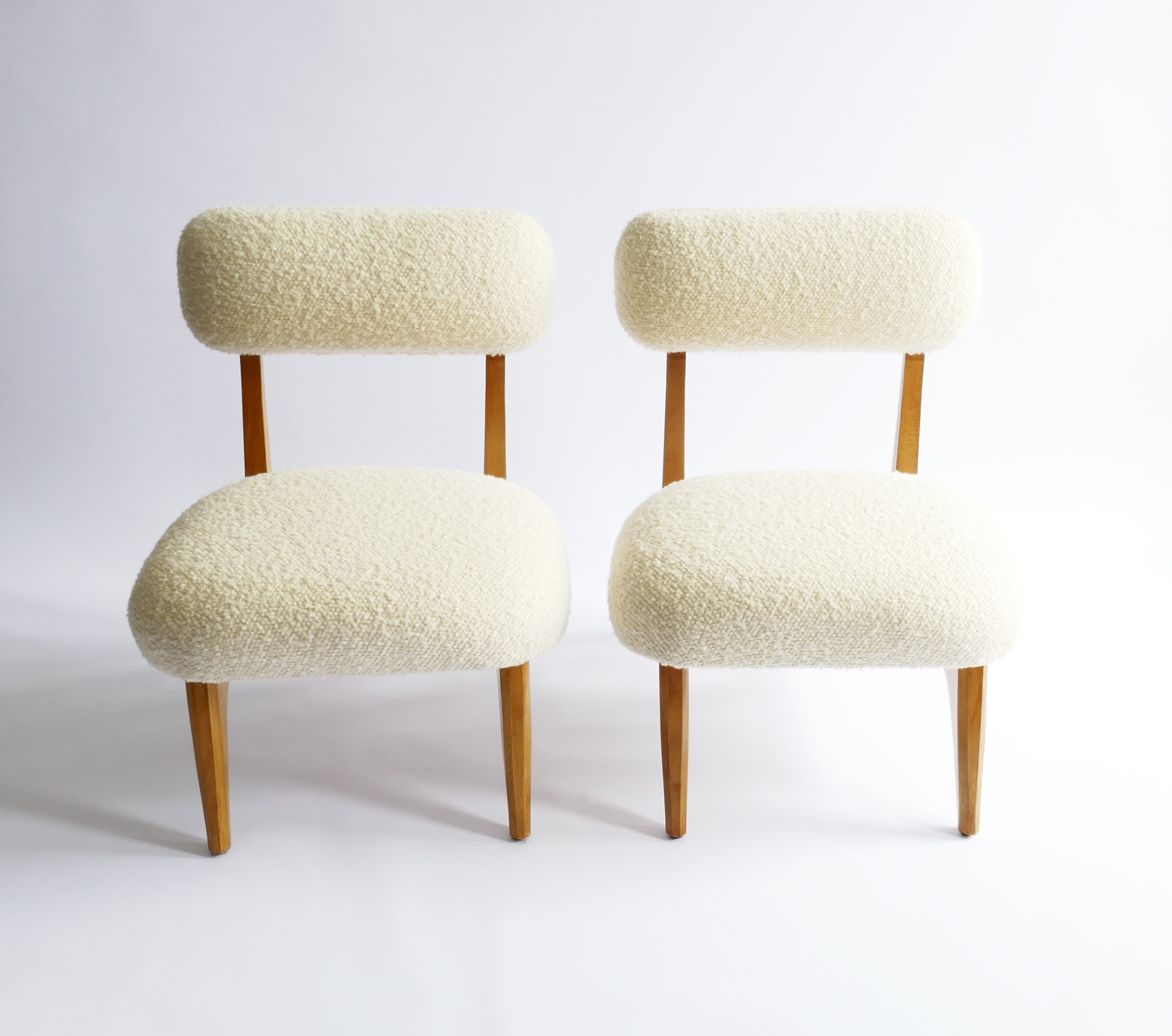 Sold - Pair of Italian Midcentury Lounge Chairs in Creamy White Boucle