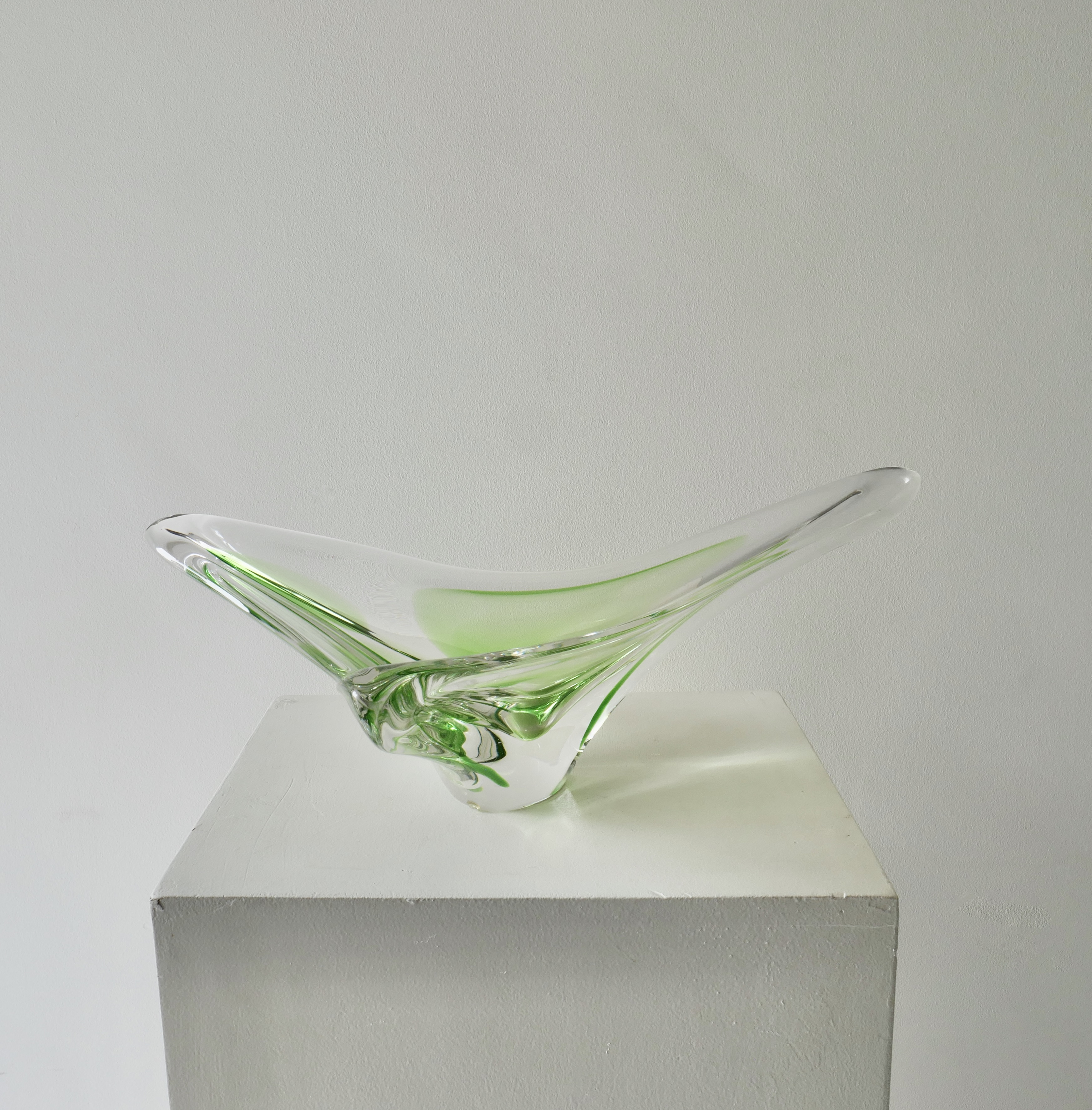 Sold - Large Val Saint Lambert Art Glass Green Centerpiece or Vide-Poche
