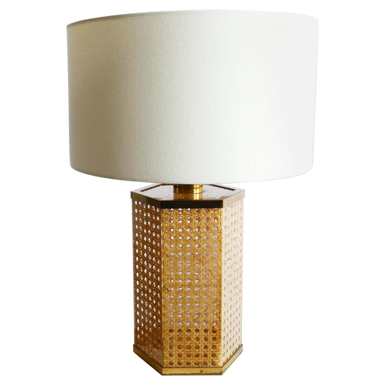 Sold - Rattan,Lucite and Brass Table Lamp, Italy, 1970s