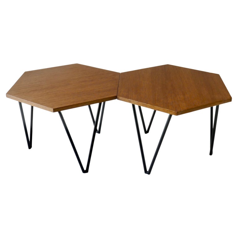 Set of 2 Hexagonal Gio Ponti Low Tables  by Isa Bergamo, Italy, 1950s