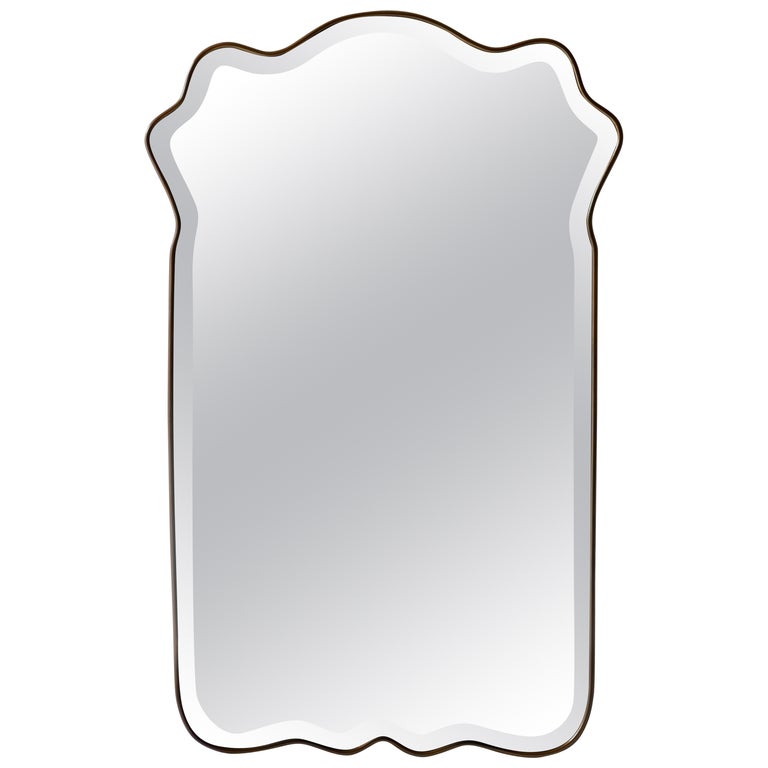 Sold - Beveled Italian Mirror with Brass Frame and Original Shape, Italy, 1950s