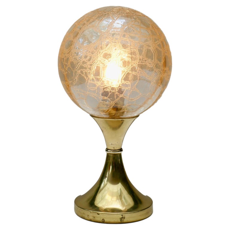 Brass Tulip Base and Crackle Glass Sphere Table Lamp, Germany 1970s