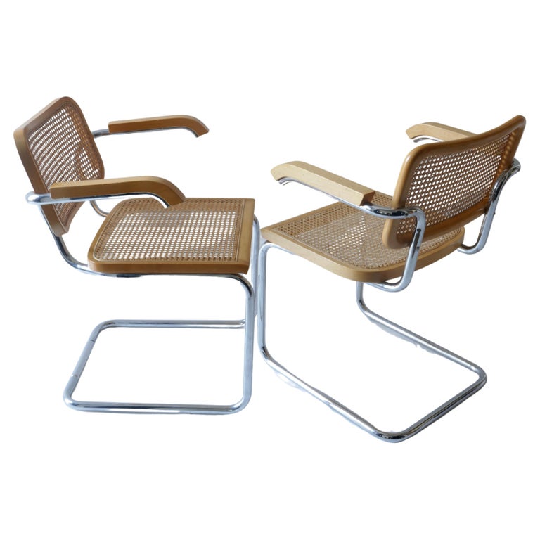 Pair Of Metal chrome and  Cane Armchairs , Italy 1970s