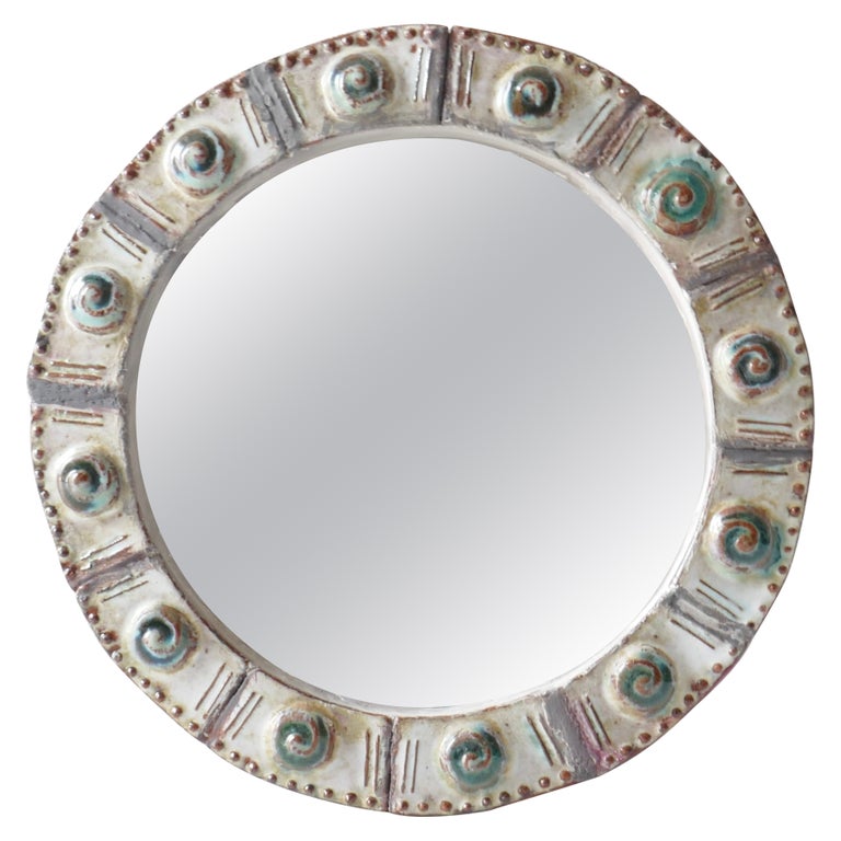 Sold - Small Round Ceramic Frame Mirror, France, 1960s
