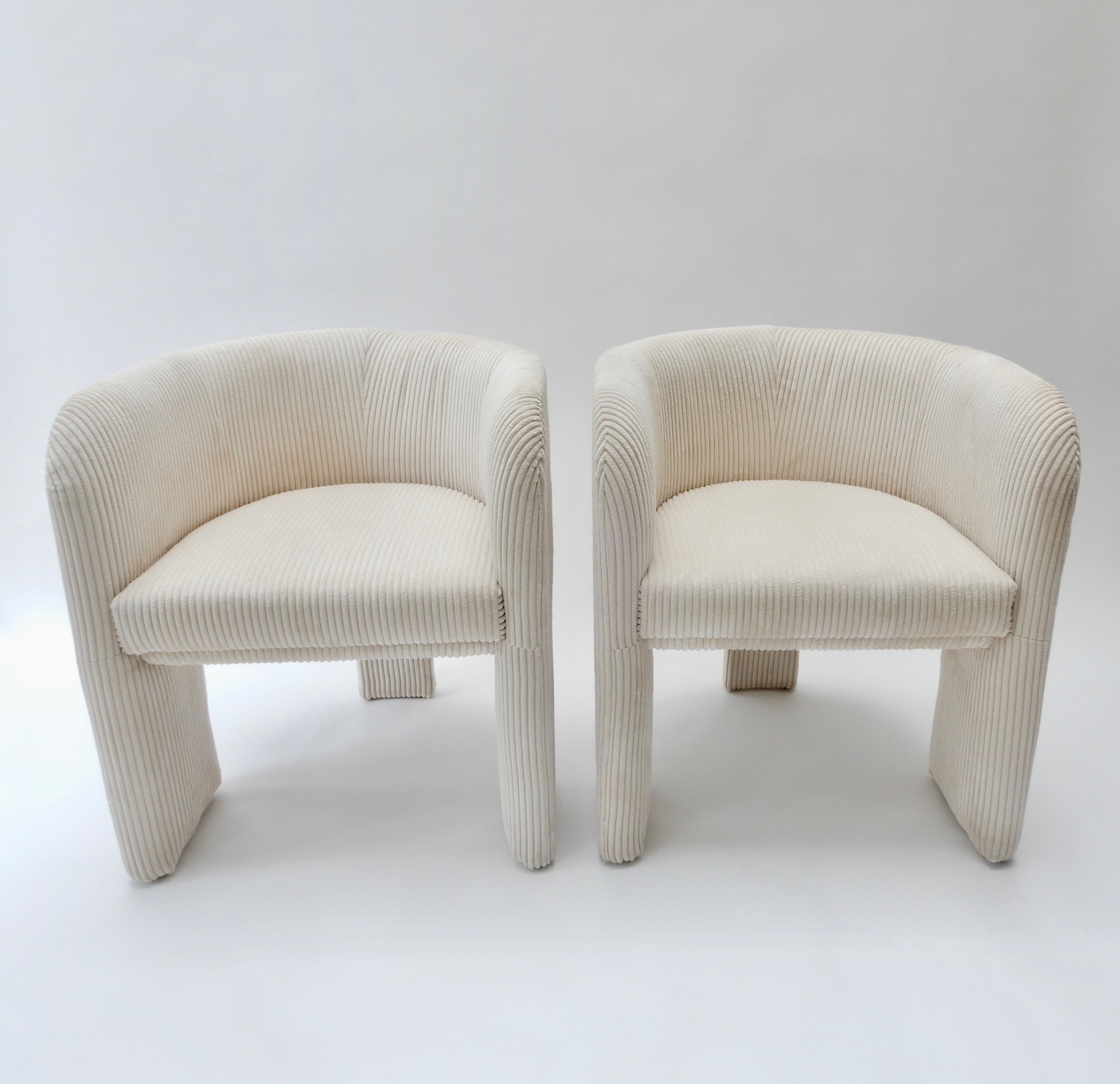 Sold - Pair of Italian Off-White Velvet Corduroy Armchairs, 1970s
