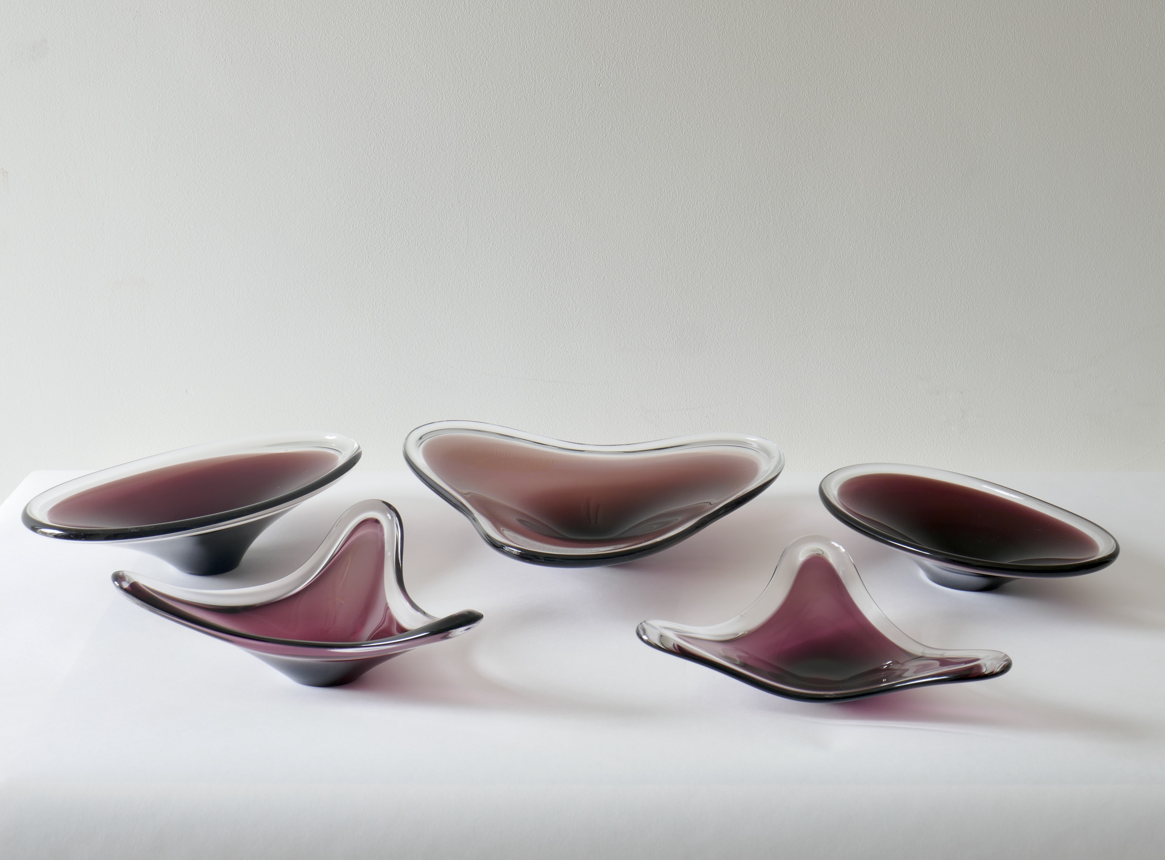Sold - Set of 5 Purple Glass Bowls or Vide-Poche