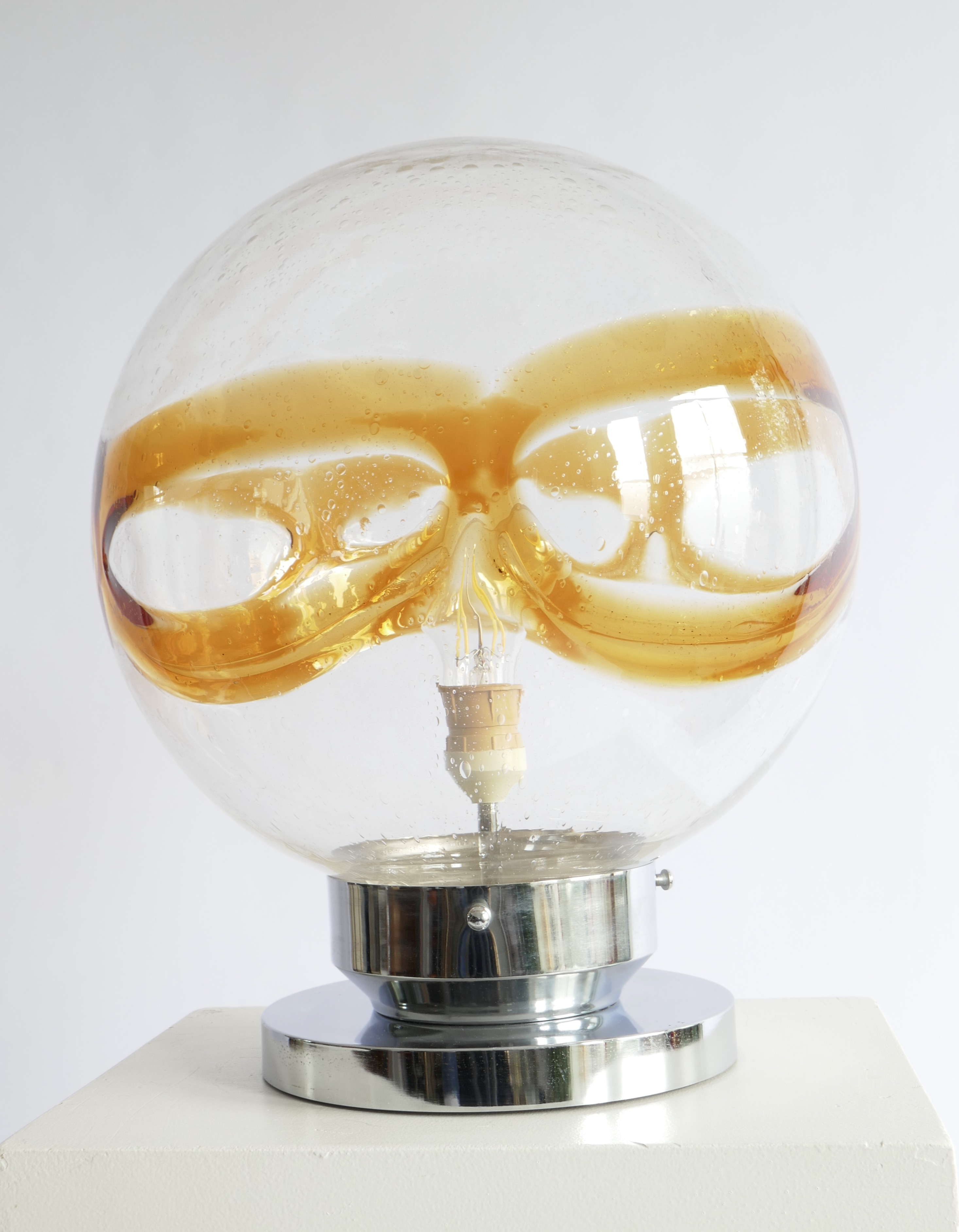 Large Murano Glass Sphere Table Lamp with Chrome Base