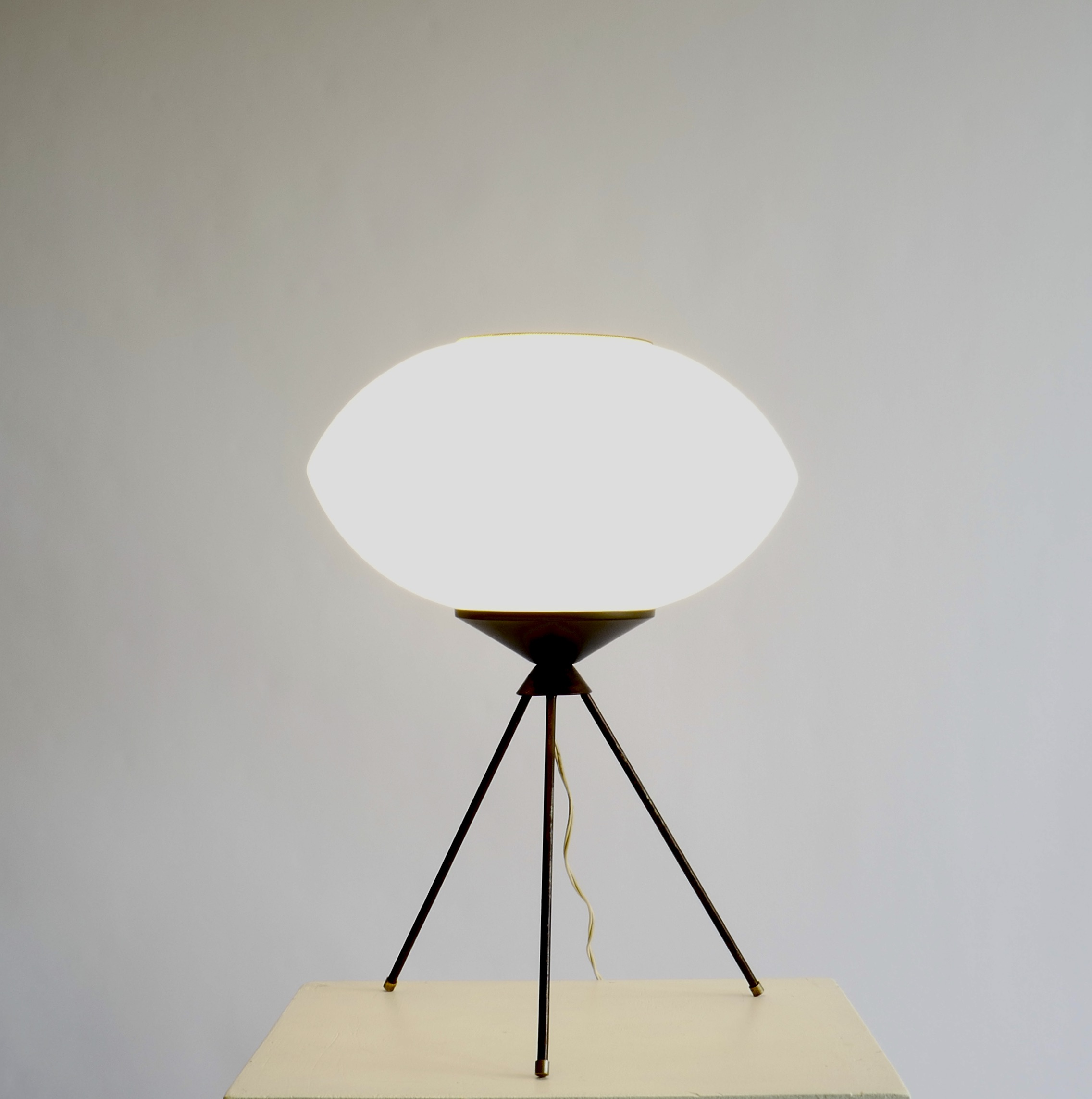 Sold - Tripod Table Lamp with Opaline Glass, Italy, 1950s