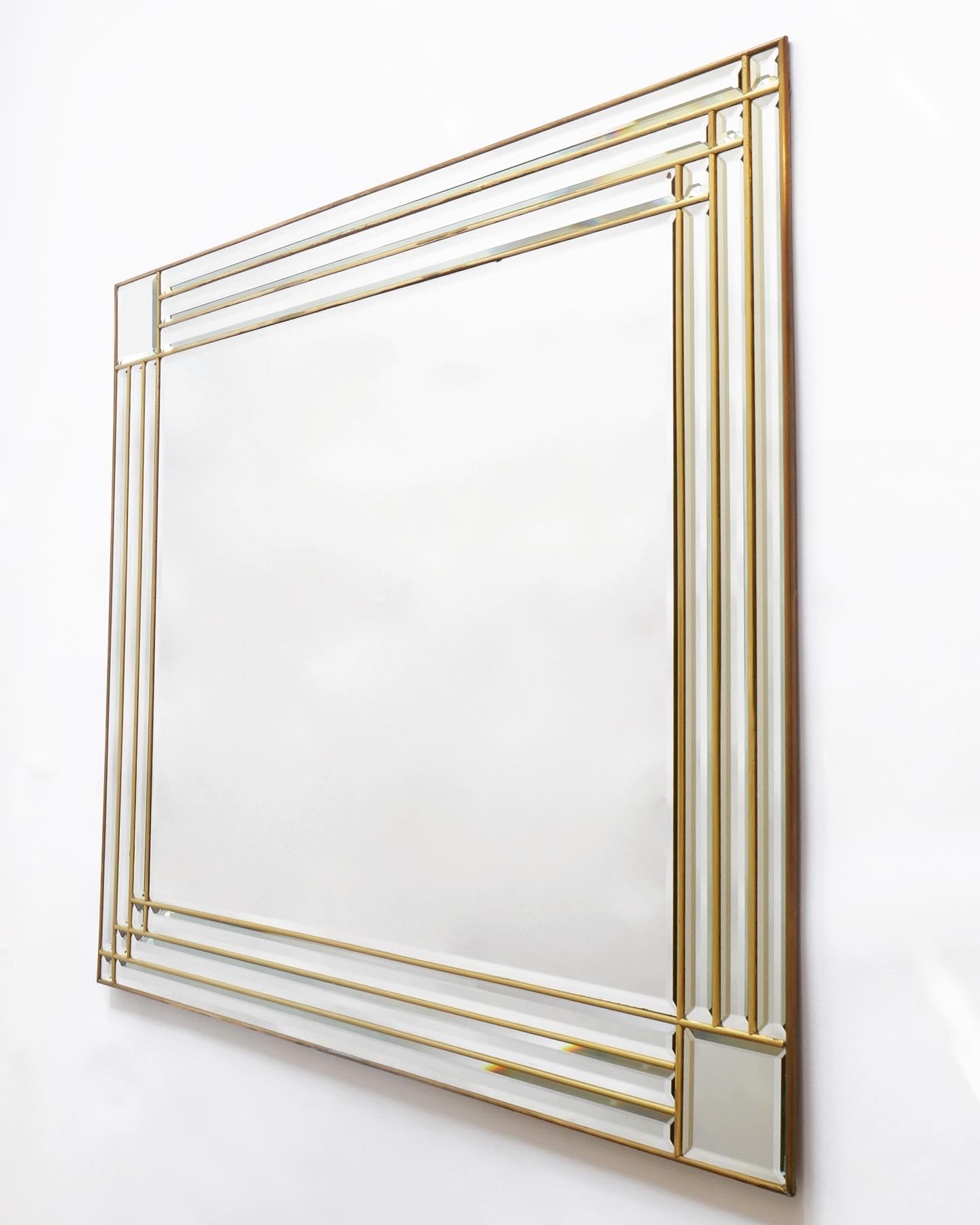 Sold - Large Rectangular Beveled Mirror with a Brass Frame, Italy, 1970s