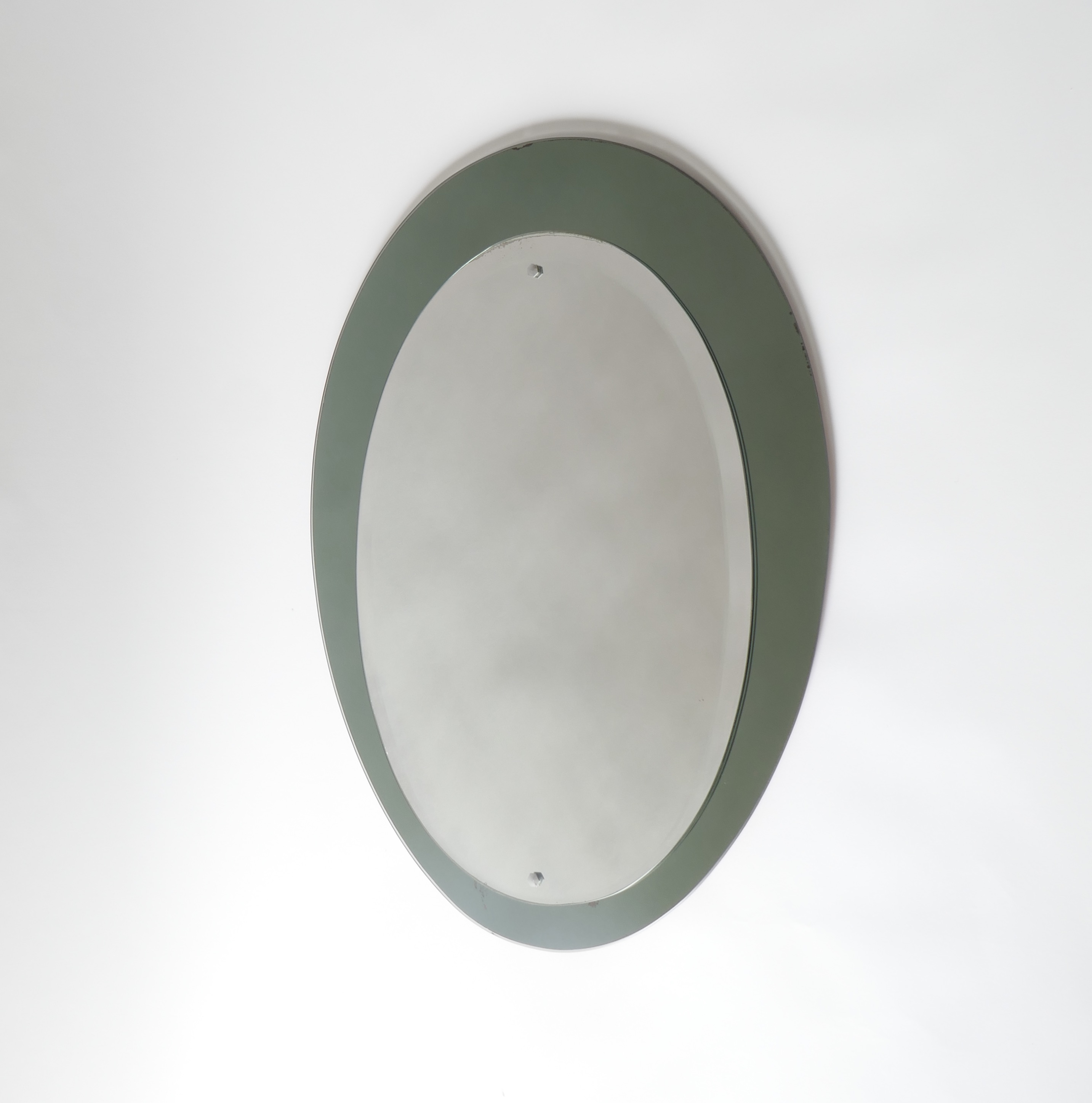 Sold - Mid-Century Oval Mirror with a Green Smoked Mirrored Frame, Italy, 1960s