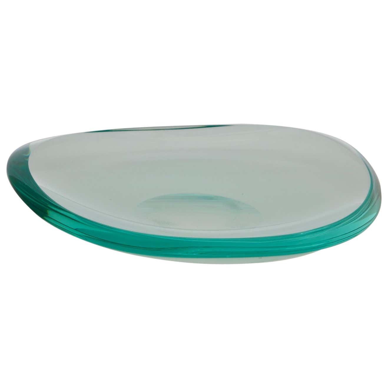 Sold - Fontana Arte Beveled Curved Glass Bowl or Dish Signed, 1960s