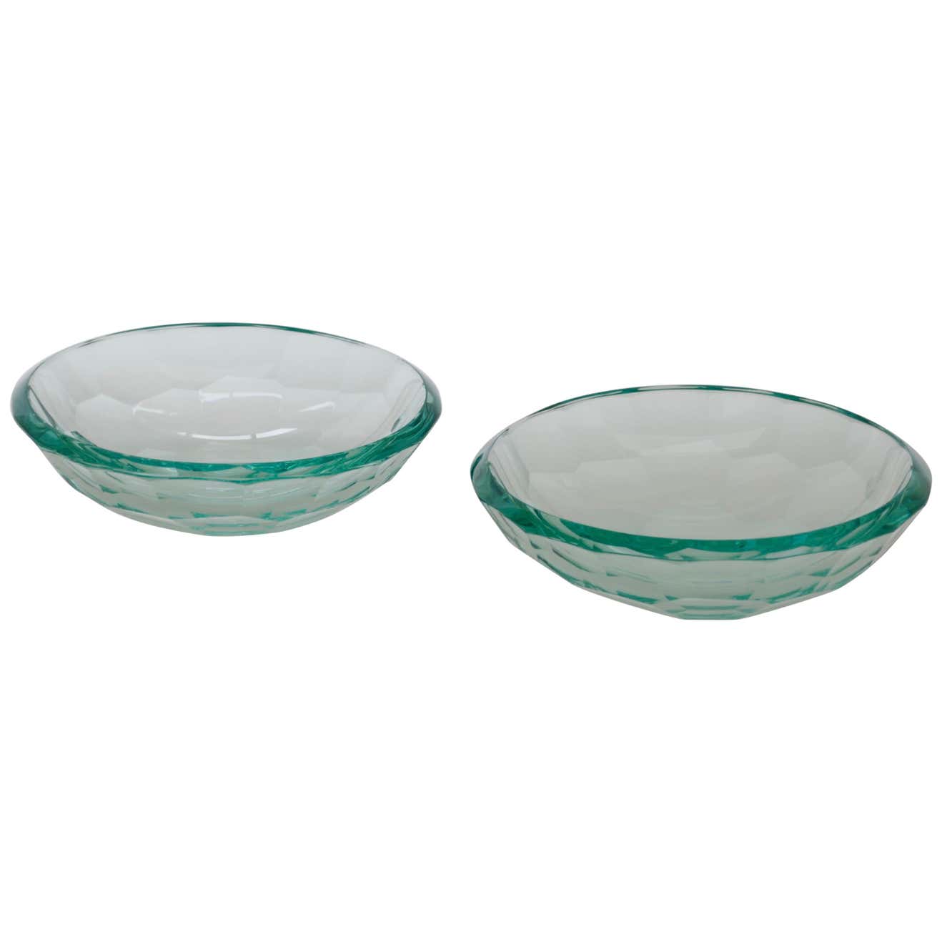 Sold - Pair of Glass Beveled Bowls or Vide Poche, Italy, 1960s