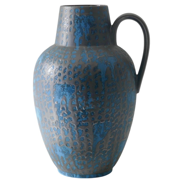 Large Ceramic Graphite and Blue Vase, West Germany 1970's