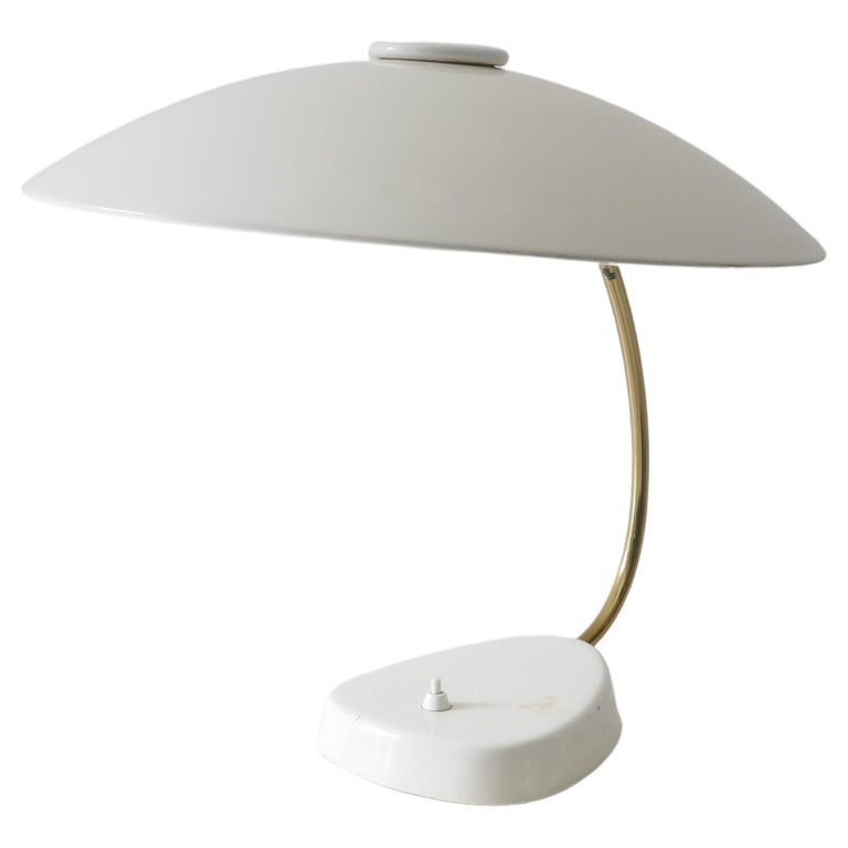 White Lacquered Metal and Brass Table Lamp, Germany, 1960s