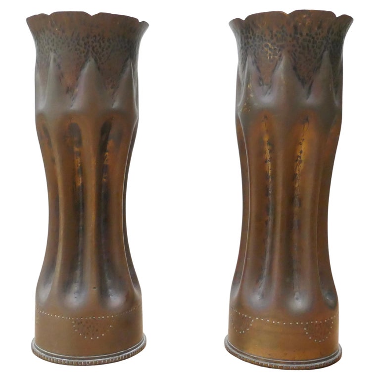 A Pair of World War I Brass Trench Art Shells/Vases, France 