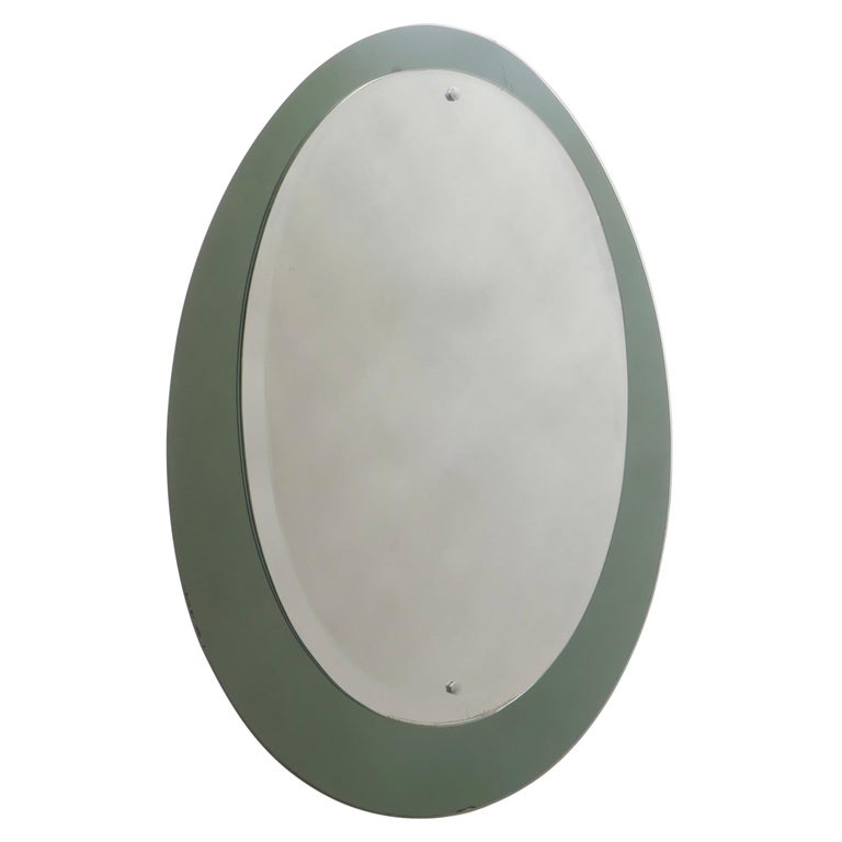 Mid-Century Oval Mirror with a Green Smoked Mirrored Frame, Italy