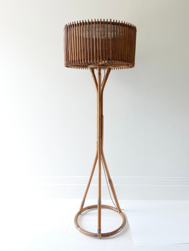 Sold - Bamboo & Rattan Floor Lamp , Italy, 1960s