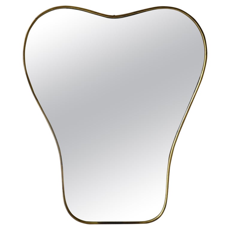 Sold - Heart Shaped Brass Framed Mirror, Italy 1950s