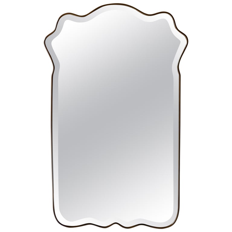 Sold - Beveled Italian Mirror with Brass Frame and Original Shape, Italy, 1950s