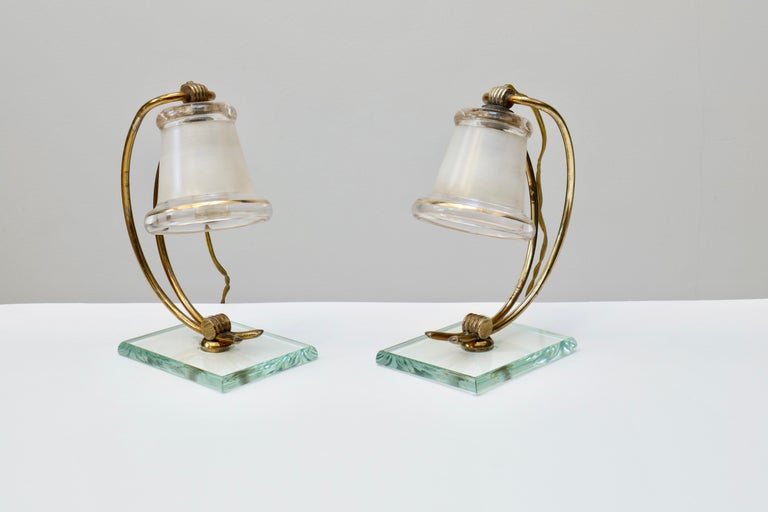 Pair of Small Glass and Brass Lamps, Italy, 1950s 