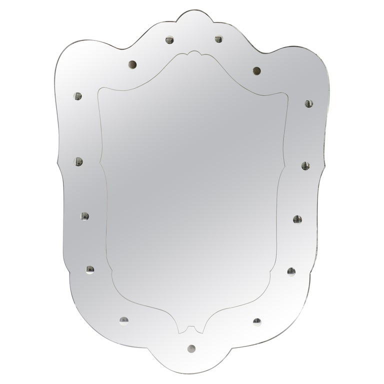 Sinuous Etched Shield Shaped Italian Mirror, Italy, 1940s