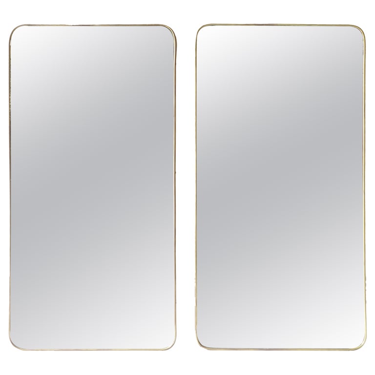 Pair of Brass Frame Mirrors with Original Glass, Italy, 1950s