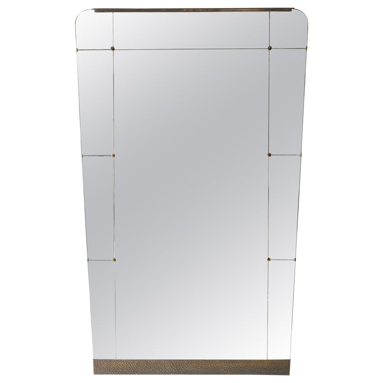 Extra Large Mirror with Original Glass and Brass Ornements, Italy, 1950s