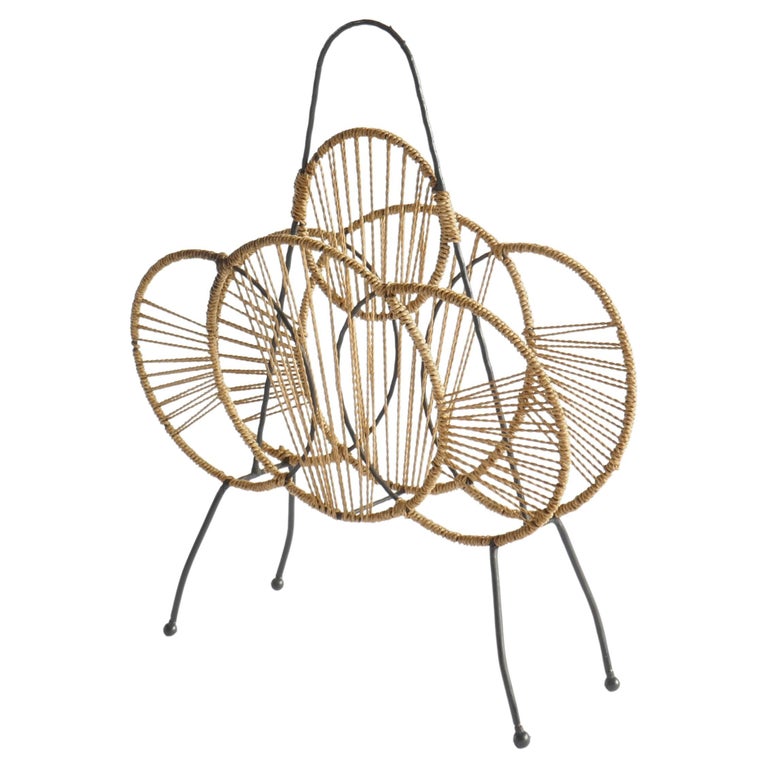 Sold - Hand-woven Seagrass Magazine Rack Italy, 1960s